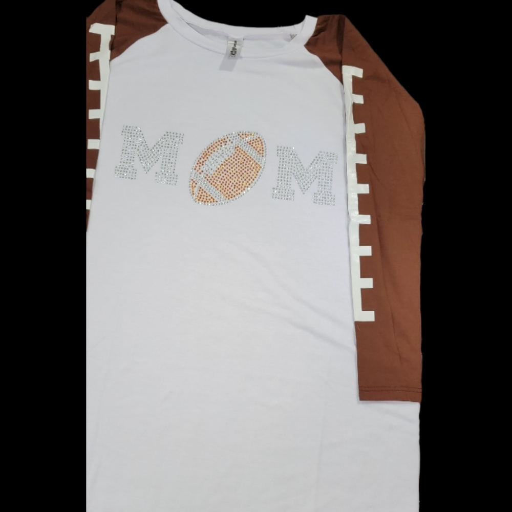 NWT Woman Mom Football Rhinestone   T Shirt